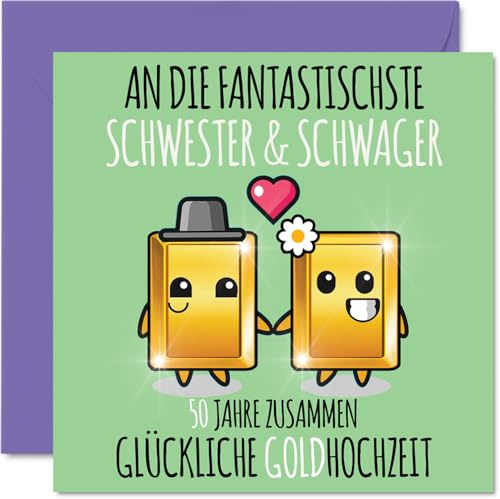 Stuff4 50. Hochzeitstag Karte Liebe - 50 Jahre Zusammen Gold Hochzeit - 50 Jahrestag Karte Hochzeitstag Geschenke für Schwester Schwager vom Schwägerin Bruder, 145mm Glückwunschkarten
