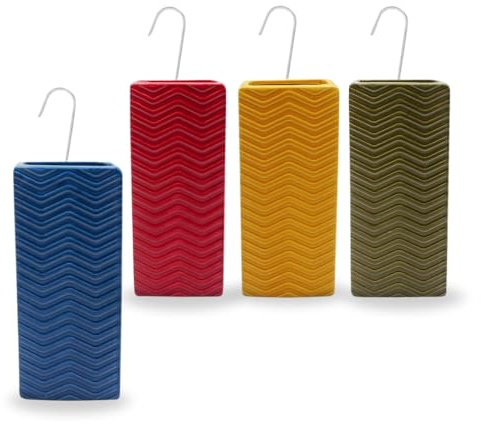Paluplus Set 4 Evaporatori d'acqua per termosifoni in Ceramica, misura 8x4x18 cm, Umidificatore con motivo RIGHE A ONDE e gancio a forma di S, Colore Rosso, Blu, Giallo e Verde -5732F