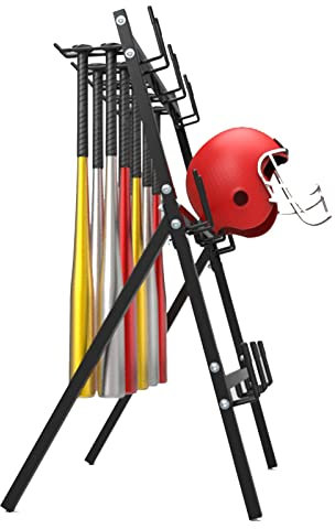 SaryEdge Doppelseitiges Regal zur Aufbewahrung von Baseballausrüstung, aufrecht stehender Präsentationsständer für Baseballschläger aus Metall, Outdoor-Fitnessstudio(