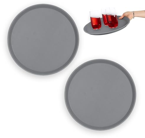 Relaxdays Serviertablett 2er Set, rutschfeste Oberfläche, 35 cm, rundes Kellnertablett, Gastronomie, Kunststoff, grau