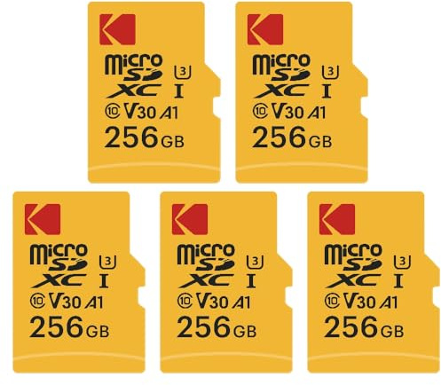 KODAK - Lote de 5 Tarjetas de Memoria Micro SD (256 GB, Clase 10, Alto Rendimiento, con Adaptador