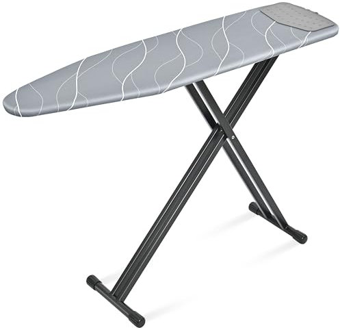 KINGRACK Ironing Board, 134 x 33cm Metal Panel Iron Board with Silicon Iron Rest, Heat & Scorch Resistant Cover, Height Adjustable, Heavy-Duty Compact Ironing Board, Dark Grey