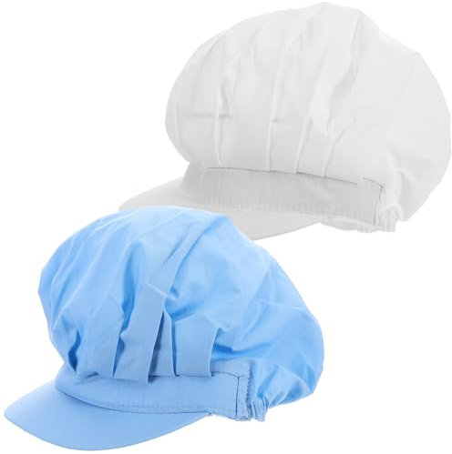 BESTYASH Gorro De Chef para Servicio y Cocina Profesional, Estilo Clásico, Poliéster-algodón, Anti Polvo, Elástico Ajustable, Unisex, para Restaurantes y Catering, Pack 2 Piezas (Azul y Blanco)