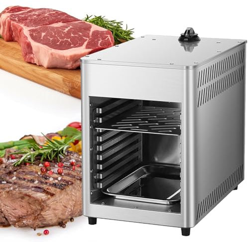 VNATWGOO Asador De Carne A Gas, Parrilla Comercial para Carne De Interior, Horno AutomáTico para Carne De Acero Inoxidable, Temperatura Ajustable para Carne De Res, Pollo, Verduras,NPJ002G