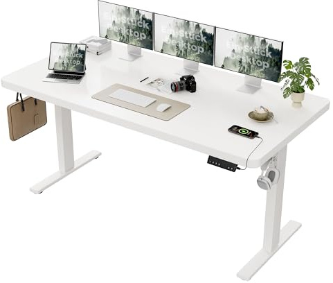 Agilestic Elektrisch höhenverstellbarer Schreibtisch 160x80 cm, Weiß | 2 Motoren, 120 kg Tragkraft, 25 mm nahtlose Tischplatte, 4 Speicherplätze, Anti-Kollision, leiser Motor, für Homeoffice
