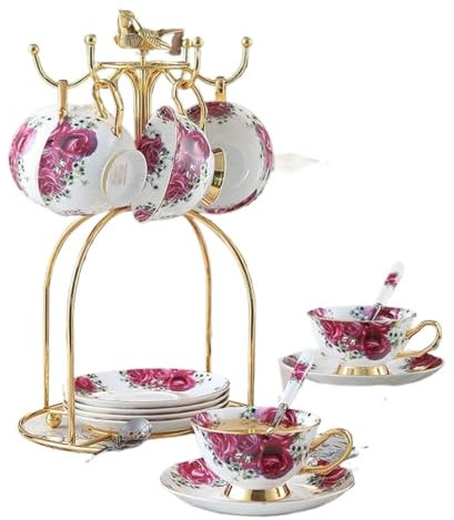 Porzellan-Teeservice Rose Teetasse, Untertasse, Löffel-Set, 200 ml, Porzellan-Kaffeetasse, Keramik-Teetasse, Porzellan-Tee-Set