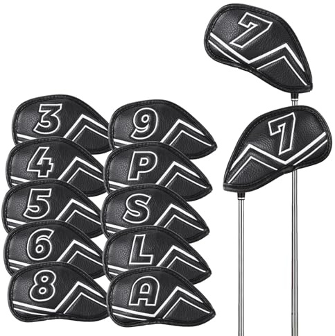 WELSPO 11-Pack Magnetic Iron Head Covers, Synthetic Leather, Universal Fit | Embroidered Labels Both Sides, For Irons & Wedges, Club Headcovers, Magnetic Closure, Universal Fit For Main Irons