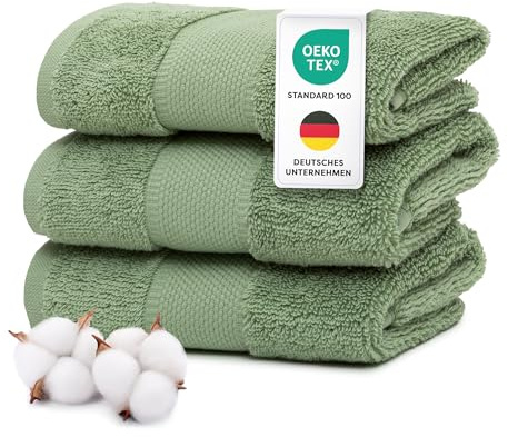 Wolkenfeld Gästehandtuch Set 3-teilig Premium - 100% Low Twist Baumwolle 550 g/m² - Ultra Weich & Saugfähig, Oeko-TEX Zertifiziert - 3 Gästehandtücher 30x50 cm, Handtücher Set, Grün