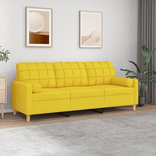 Snsowed 3-Sitzer-Sofa mit Zierkissen Hellgelb 180 cm Stoff, Sofas & Couches, Sofa Wohnzimmer, Sofa Für Jugendzimmer, Relaxsofa, Sofa Für Schlafzimmer, Polstersofa 3200795