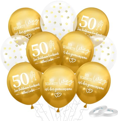 Cadimus 24 Stück Goldene Hochzeit Luftballons, 12 Zoll Ballons Gold Metallic, Helium Ballon Goldene Hochzeit 50, Luftballons Gold Konfetti, für 50. Jubiläum Deko