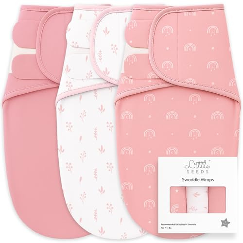Little Seeds Puckdecke 0-3 Monate, 3er-Pack Bio-Baumwolle Baby Pucktücher - Pucktücher für Neugeborene Säuglinge Jungen & Mädchen, weiche & kuschelige hüftgesunde Puckdecken rosa Set