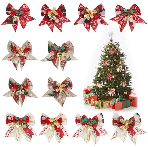 Guichangkai Fiocco di Natale Decorativo, 12 Pezzi di Fiocchi di Fiocco di Natale Vengono per Decorazione di Natale, Fiocchi di Alberi di Natale Possono Aggiungere un'atmosfera Natalizia (12 Stili)