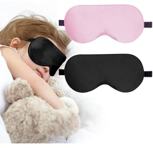 DWFYOI Schlafmaske,2 Stück Seidene Schlafmaske Damen, Weiche Seide Schlafmaske Augenmaske mit verstellbarem Riemen Sleep Mask Lichtblockierende Schlafbrille für Pause Reisen, blockiert Licht