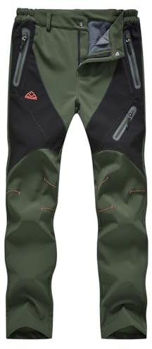 donhobo Damen Gefüttert Winterhose Wasserdicht Winddicht Atmungsaktiv Warm Verdickte Softshellhose Frühling Herbst Wanderhose Outdoorhose (Grün, XL)
