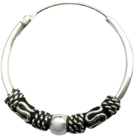 ENTREPLATA Aro de Plata 925 Estilo Bali – Pendiente Criolla Piercing Unisex Hecho a Mano de 18 mm – Diseño Étnico Artesanal en Plata de Ley – Modelo 32