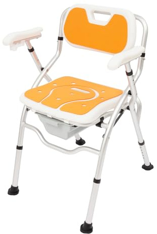 C-Juzarl Toilettenstuhl für Senioren bis 150kg, Toilettenstühle Klappbar mit Armlehnen und Rückenlehne, WC Stuhl für den Hausgebrauch, Senioren und Pflege (Orange)