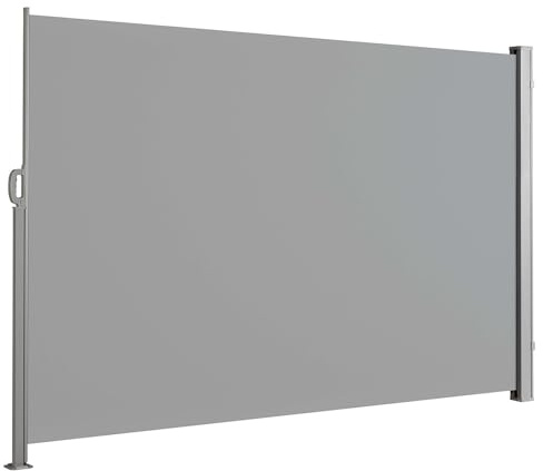 Floordirekt Sidomarkis av aluminium, 180 x 350 cm ljusgrå – utdragbar insyns- och solskydd för balkong och terrass, polyester 280 g/m² (PU), UV-skydd UPF50+, med golvfäste