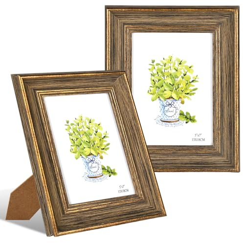 YYTECH - Paquete de 2 marcos de fotos vintage de 13 x 18 cm, de madera vintage, azules y dorados, rústicos, para pared y mesa, ideales para familiares, amigos y regalos de boda