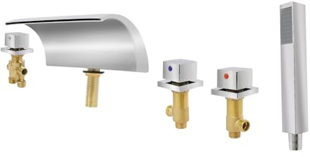 Wannenarmatur Badewannenarmatur Set mit Handbrause Wannenrand Hahn 5 Loch Armatur Wasserfall Badewannenarmatur für Dusche Badewanne