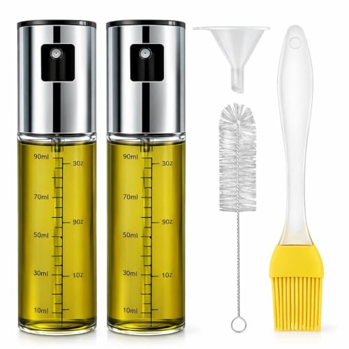 5PCS pulverizador de aceite para uso alimentario, botella pulverizadora de aceite, atomizador de aceite de vidrio para cocina, pulverizador para freidora de aire, sprayer de aceite con escala y embudo