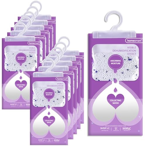 Homesmart Pack of 10 Wardrobe Dehumidifier Hanging Bags Moisture Absorber | 220g Each Disposable Moisture, Humidity, Damp Absorber for Home, Prevents Mould, Mildew, Condensation in Wardrobes Lavender