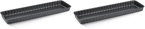 DE BUYER - Moule à tarte rectangulaire à fond amovible en acier antiadhésif - 20 x 8 cm -, Noir (Lot de 2)
