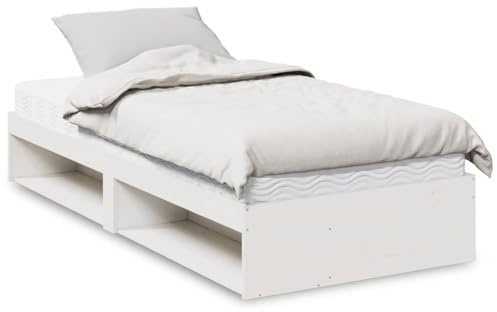 YunCangg Letto da giorno con materasso bianco, 90 x 200 cm, in legno massello di pino con vano portaoggetti, rete a doghe e materasso in schiuma confortevole, struttura per letto salvaspazio per