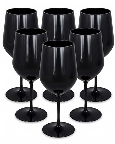 argentoè Calici Gioia in Plastica Rigida SAN 37cl - Infrangibili, Riutilizzabili, Lavabili in Lavastoviglie - Ideali per Vino, Champagne, Cocktail, Eventi, Giardino, Piscina, Barca (Nero, Set 6pz)