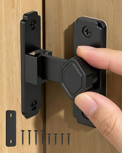 BiceNoning 90 Degree Barn Door Lock, Small Flip Sliding Barn Door Latch, Secure Aluminum Alloy Right Angle Gate Latch Lock for Cabinet Bedroom Outdoor Bathroom (1, Black)