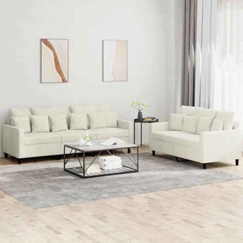 Augerqir 2 TLG Sofagarnitur mit Kissen Creme Samt Polstergarnitur Wohnlandschaft für Wohnzimmer, Gästezimmer und Büro, 2 und 3 Sitzer mit Armlehne, Rückenlehne, platzsparend und bequem