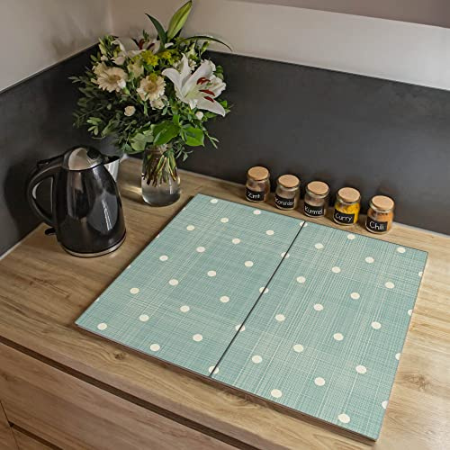 banjado Herdabdeckplatte Glas 2-teilig 60x52 cm, Ceranfeld Abdeckung und Schneidebrett Glas aus gehärtetem Glas, pflegeleichter moderner Look Abstrakt & Muster für Küchen mit Motiv Punkte Lindgrün