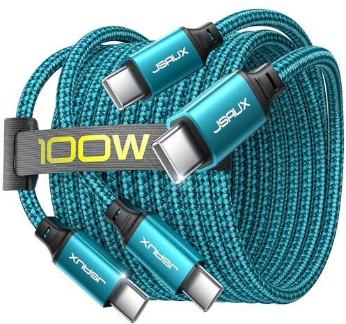 JSAUX 100W USB C to USB C Cable [2-Pack 6.6FT], Type C Fast Charging Cord for iPhone Air/iPhone 17/iPhone 17 Pro/iPhone 17 Pro Max, iPhone 16/15 Series, Galaxy S/Note Series, MacBook, iPad - Green