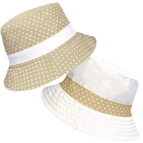 TOSKATOK® UPF 50+ Gepunkteter Sonnenhut aus Baumwolle für Damen, beidseitig tragbar, Fischerhutdesign reversibel-BEIGE