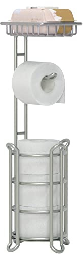 Toilet Paper Holder Stand Bathroom Tissue Dispenser Holders Rack Free Standing with Extra Shelf Storage Mega Rolls/Phone/Wipe - Silver
