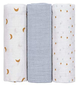 LÄSSIG Baby Puckdecke Spuckdecke Pucktuch Mulltuch 3er Set Baumwolle 85 x 85 cm/Swaddle & Burp Blanket L Adventure Tractor
