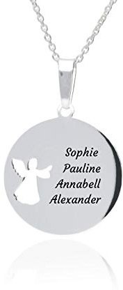Damen Schutzengel Halskette 925 Silber mit Engel Anhänger und personalisierte Gravur bis 4 Namen für Familie Frau Freundin oder Taufe