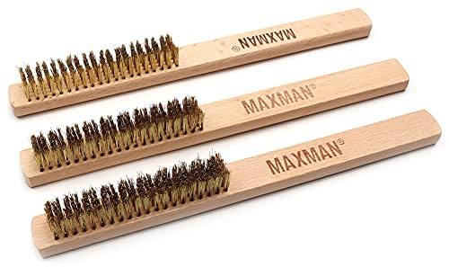 MAXMAN Brass Brush 3Pcs, Soft Brass Bristle Wire Brush for Cleaning Metal Rust, Welds, Home and Kitchen, Wire Scratch Brushes with 10 Beechwood Handle