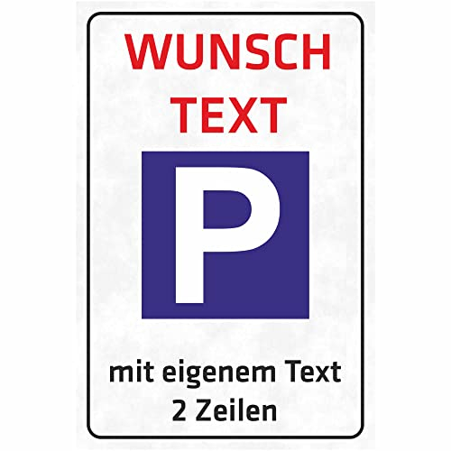 INDIGOS UG - Schilder - WUNSCHTEXT Schild - Parkplatz - Aluverbundplatte 5 Größen - Hochformat - personalisiert mit Text oder Namen - für Garage, Hotel, Parkplatz, Schule, Carport, Firma