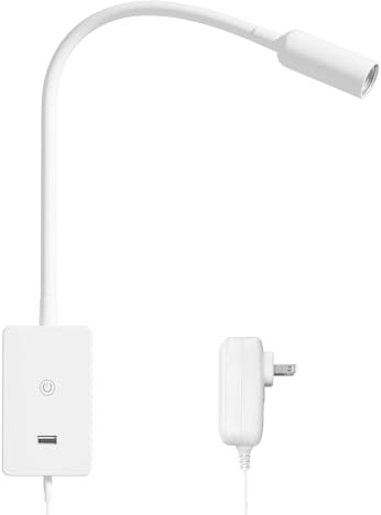 ENUOTEK LED Wall Mounted Reading Light, Dimmable White Book Lights for Bed, Bedside Spot Lamp for Bedroom Headboard with 5V 2A USB Port, Flexible Gooseneck, 4 Brightness Levels, Neutral White Lighting