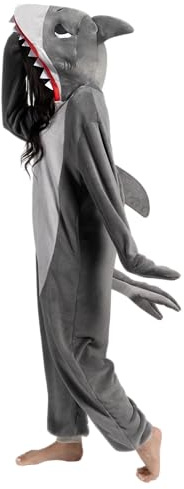 Spooktacular Creations Haifisch-Pyjama für Damen, Plüschkostüm mit Hut, Schwanz, für Rollenspiele, Mottopartys, Halloween-Kostüm