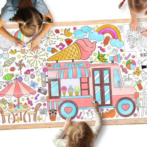 Gatherfun Giant Coloring Poster for Classroom Wall - Versatile 31.5 x 72 Inches Summer Activity Poster/Table Cover, School Parties, Summer Birthday Party and Special Events Decoration