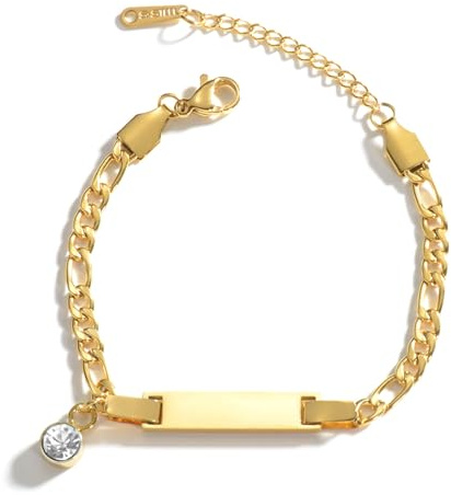 JewelryWe Personligt armband barn baby rostfritt stål högglans polerad figurkedja, barnarmband, babyarmband, armkedja med gravyr för pojke flicka, 15+5 cm, Rostfritt stål