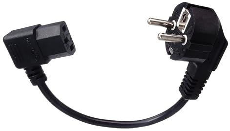 shortix kurzes Netzkabel (Stromkabel mit gewinkeltem Schutzkontaktstecker Typ E+F auf gewinkelte Kaltgeräte-Buchse). 25cm.