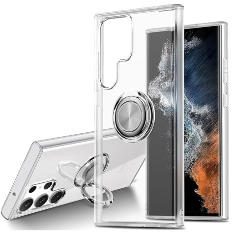 Dqtaoply for Samsung Galaxy S24 Ultra Case, Clear with 360° Ring Stand TPU Silicone Bumper Soft Case Magnetic Car Mount Phone Cover for Samsung Galaxy S24 Ultra Clear