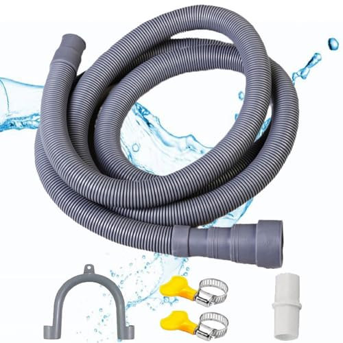 Prolongación Tubo Desagüe, Manguera de Repuesto para Lavadora, Manguera de Desagüe, 1.5m con Tipo U Soporte, Abrazadera de Manguera, Adaptador Alargador Tubo de Desague Lavadora