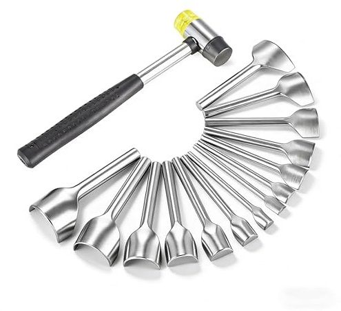 15 PCS Leather Corner Punch Set, Half-Round & End Punch 10-40mm, Alloy Steel Leather Craft Kit with Double Sided Nylon Hammer for Belts, Purses, Wallets, Watch Straps & DIY Projects