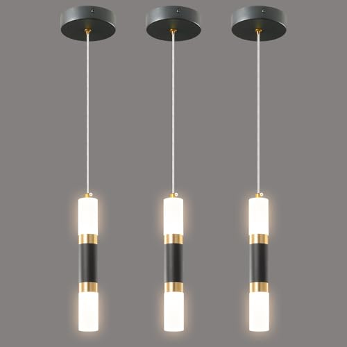 ZYBWL Modernes Schwarz pendelleuchte LED Mini Esszimmerlampe Leuchte Küche Wohnzimmer Schlafzimmer Nachttisch Bar SchwarzGold Kleine Hängelampe Höhenverstellbar(3-Pack)