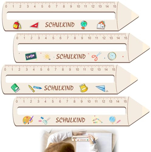 LXYYDS Lesehilfe Kinder 1. Klasse, 4 Stück Personalisiertes Holz Lineal zur Einschulung, Lesezeichen mit Name, Lineal mit Lesehilfe, Einschulungsgeschenk für Jungen und Mädchen