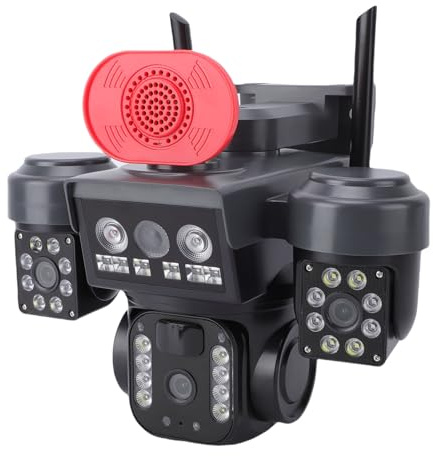Dpofirs Telecamera di Sicurezza Wireless con Triplo Obiettivo Vista Esterna a 360 Gradi Design Resistente Alle Intemperie IP66