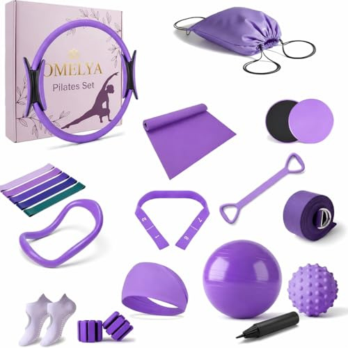 22 Pcs Full Set, Pilates Ring Circle Set Home Pilates Equipment Kit for Women Essentials Accessories With Wrist Weights, Set Gift for Adult Women Weight Loss